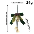 Green velvet Christmas bow hanging ornament with golden bells and decorative pine cones - Double Bells Style / Two Bells Green Style