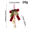Nœud de Noël en velours rouge avec pommes de pin et cloches dorées, longueur 25,5 cm - Style Rouge Trois Cloches