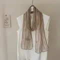 Vintage tie-dye striped long silk scarf in light brown elegant literary neck accessory - 179cmx17cm / Khaki