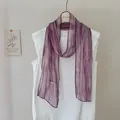 Vintage purple tie-dye striped long silk neckerchief with elegant thin texture - 179cmx17cm / Purple