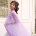 Detailed view of lightweight purple chiffon sun protection shawl on female model - Long (140-180cm) / Purple