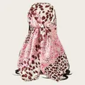 Fashion 90cm satin square scarf with pink brown leopard giraffe print elegant headwrap style - L / Leopard and Pink Style (SD90-1#)