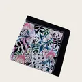 Close-up detail of a square silk scarf with elegant pink floral and leopard prints - 58cm / White Leopard Print Floral (58CM-35#)