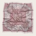 Elegant floral print square scarf with scalloped edges and soft voile texture - 110X110CM / Pink Purple Floral