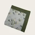 Detail view of light blue scarf with daisy floral print and green leaf border - 58cm / Light Blue Daisy (58CM-33#)