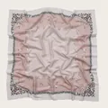 Close-up detail of floral print square hijab with scalloped borders and textured patterns - 110X110CM / Morandi Pink Floral