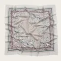 Elegant floral print square scarf with wavy edges and intricate scroll pattern details - 110X110CM / Beige Grey Floral