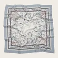 Detailed view of the elegant floral print and baroque patterns on the voile square scarf. - 110X110CM / Creamy White Floral