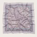 Elegant lavender square scarf featuring delicate floral prints and baroque scroll patterns - 110X110CM / Light Purple Ethnic
