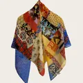 Multicolor floral patchwork silk-cotton square scarf 110cm with vintage pastoral patterns - British Patchwork Style (Bo110cm-10#) / 110cm
