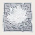 Elegant floral print square scarf with lattice pattern and distinctive scalloped edges detail - 110X110CM / Grey Blue Plaid Floral (Bo110cm-11#)