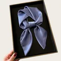 Elegant lavender blue small square silk scarf tied in a bow inside a luxury gift box - 68cm / Grey Blue