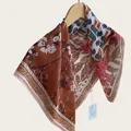 Vintage oil painting floral square scarf in rust orange, lightweight breathable soft fabric - 70cm / Autumn Leaves