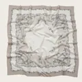 Elegant square voile scarf featuring intricate floral prints and delicate scalloped borders - 110X110CM / Off-White Floral Stripes (Bo110cm-16#)