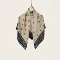 Pastoral style silk cotton square scarf with geometric patterns in beige and brown - Geometric Retro Style (Bo110cm-21#) / 110cm