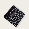 Elegant black and white polka dot geometric printed silk scarf for women, lightweight neck wrap - 58cm / Black White Polka Dot