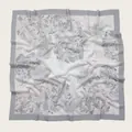 Macro view of floral print square scarf with elegant gray border and wavy edges - 110X110CM / Beige Pink Grey Floral (Bo110cm-19#)
