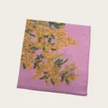 Elegant pink square silk scarf featuring vibrant yellow mimosa floral print for women - 58cm / Pink Yellow Floral