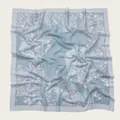 Detailed macro view of square scarf with light blue floral print and wavy cut edges - 110X110CM / Light Blue & Lavender Floral (Bo110cm-20#)