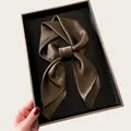 Elegant brown silk square scarf with a satin finish presented in a black luxury gift box - 68cm / Coffee