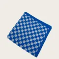 Elegant blue and white checkered geometric print silk scarf for women's summer neck styling - 58cm / Blue and White Checkerboard (58CM-10#)