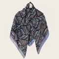 110cm silk cotton square scarf with geometric diamond pattern and blue border - Bohemian Geometric Style (Bo110cm-25#) / 110cm