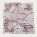Elegant floral print square scarf shawl with intricate scroll patterns on soft fabric - 110X110CM / Dusty Pink-Purple Floral (Bo110cm-24#)