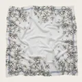 Close-up detail of lightweight Bali yarn square scarf featuring elegant floral print patterns - 110X110CM / Blue Frame Pink-Purple (Bo110cm-27#)