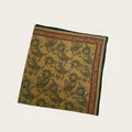 Elegant vintage mustard yellow silk scarf with classic paisley print and geometric border - 58cm / Mustard Yellow Retro Paisley (58CM-13#)