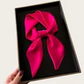 Elegant magenta satin silk neckerchief scarf presented in a luxury black gift box for women - 68cm / Rose Red