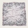 Detailed view of floral print square voile hijab scarf featuring wavy laser-cut edges - 110X110CM / Light Pink Floral (Bo110cm-28#)