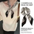Elegant black and white camellia flower pattern silk scarf for versatile styling - LQ-1