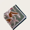 Simple geometric horse print square silk scarf for women in green and rust - 58cm / Artistic Horse Line Illustration (58CM-15#)