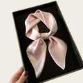 Elegant light pink satin neck scarf for women, small square silk-like scarf - 68cm / Pink