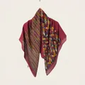 Vintage pastoral silk-cotton square scarf with burgundy mosaic and leaf patterns. - Burgundy Geometric Patchwork Style (Bo110cm-30#) / 110cm
