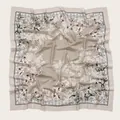 Detailed view of square floral print hijab with wave-cut edges in beige - 110X110CM / Champagne Floral (Bo110cm-29#)