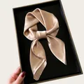 Elegant champagne solid color silk square scarf for women in a premium gift box - 68cm / Champagne