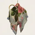 Pastoral silk-cotton square scarf with large vintage rose floral print for women travel - Pink Vintage Rose Style (Bo110cm-31#) / 110cm
