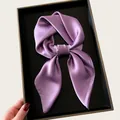 Elegant lavender purple premium silk square scarf tied in a decorative bow for women - 68cm / Purple