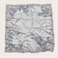 Elegant square voile scarf with soft grey floral print and unique scalloped edges - 110X110CM / Light Purple-Grey Print (Bo110cm-25#)