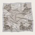 Elegant grey floral square scarf with traditional patterns and wave-cut edges for women - 110X110CM / Ethnic Off-white (Bo110cm-26#)