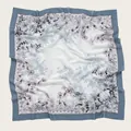 Elegant floral print square scarf with blue border and delicate Bali voile texture - 110X110CM / Blue Edge Cream-white (Bo110cm-30#)