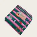 Vibrant pink and green striped silk scarf featuring colorful cocktail and cherry prints - 58cm / Pink Green Stripe Cocktail (58CM-38#)