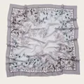Elegant lilac floral print square scarf with wavy scalloped edges made of soft Bali yarn fabric - 110X110CM / Lavender Floral (Bo110cm-31#)