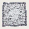 Elegant floral print square voile hijab scarf with wave-cut edges in purple and white - 110X110CM / Purple & White Floral (Bo110cm-33#)