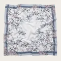 Elegant white square voile headscarf featuring delicate floral prints and blue decorative border - 110X110CM / Pink & Blue White Floral (Bo110cm-34#)