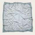 Elegant floral square voile scarf with wavy scalloped edges in soft blue and white - 110X110CM / Morandi Blue-Green Floral (Bo110cm-35#)