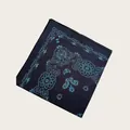 Elegant navy blue square silk scarf with light blue paisley geometric floral print - 58cm / Dark Blue Geometric Paisley (58CM-24#)