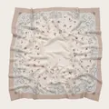 Elegant floral and paisley print Bali yarn square scarf with wavy laser-cut edges - 110X110CM / Beige & Pink Paisley (Bo110cm-36#)
