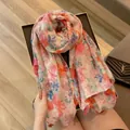 Elegant lightweight floral print scarf with tassels for sun protection and beach wear - 180cm / Pink Lady